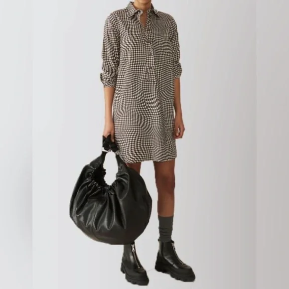knee length dresses for ladies Pewter Brushed Wool Stripe Circle Collar Mini Dress main image 1